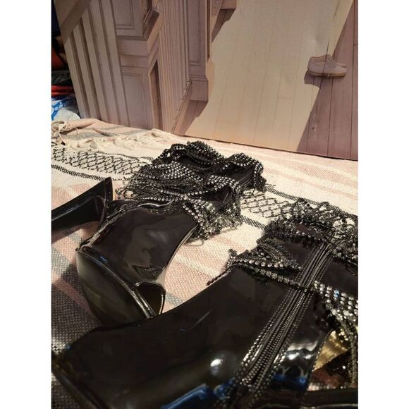 Open toe black silver fringe Pleaser sz 10 booties new - Picture 3 of 5